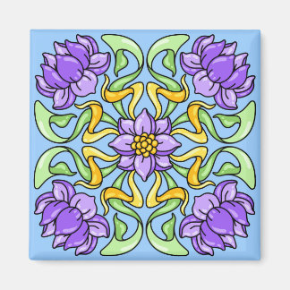 Schöne Jugendstil-Kachel mit violetten Blumen Magnet