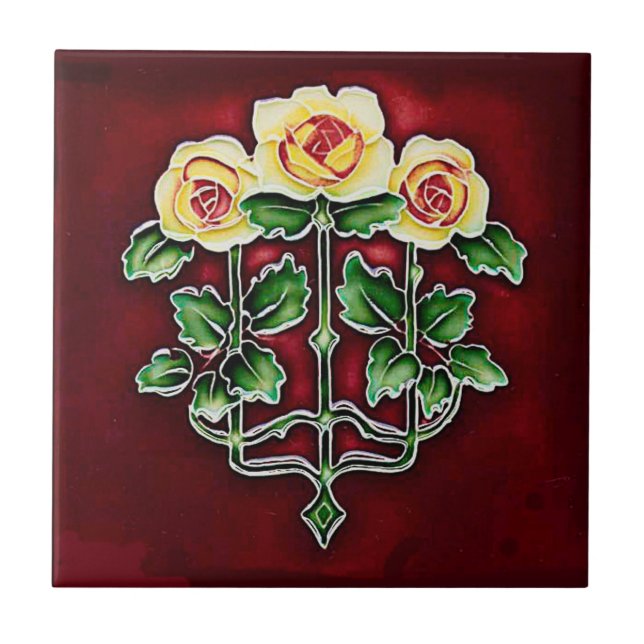 Schöne Jugendstil-Rose Keramik Tile Fliese (Vorderseite)