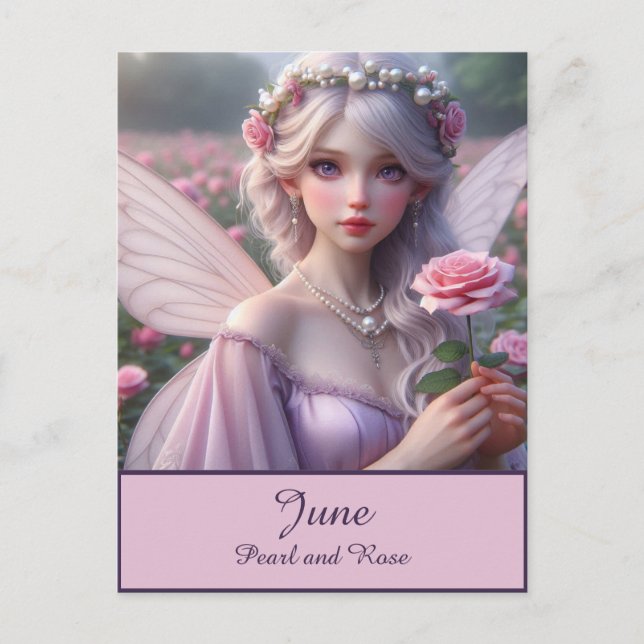 Schöne June Fairy in Rose Postkarte (Vorderseite)