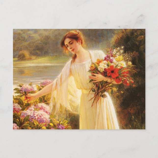 Schöne, junge Dame, Blume, von Albert Lynch, Belle Postkarte (Vorderseite)