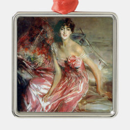 Schöne junge Frau in einem rosa Kleid Ornament Aus Metall