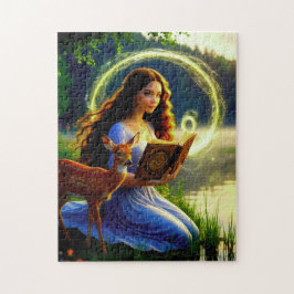 Schöne junge Frauen sitzen mit Hirsch und Reden Puzzle