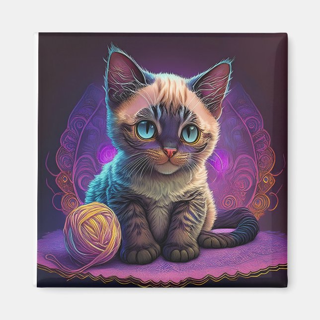 Schöne, junge Kätzchen mit Garnkugel Magnet (Vorne)