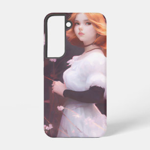 Schöne junge Mädchen unter rosa Blumen Portrait Samsung Galaxy Hülle