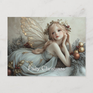 Schöne junge Weihnachtsfee mit goldenen Flügeln Postkarte