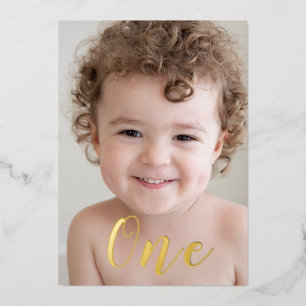 Schöne Jungs 1. Geburtstag Party Foto & Gold Folieneinladung