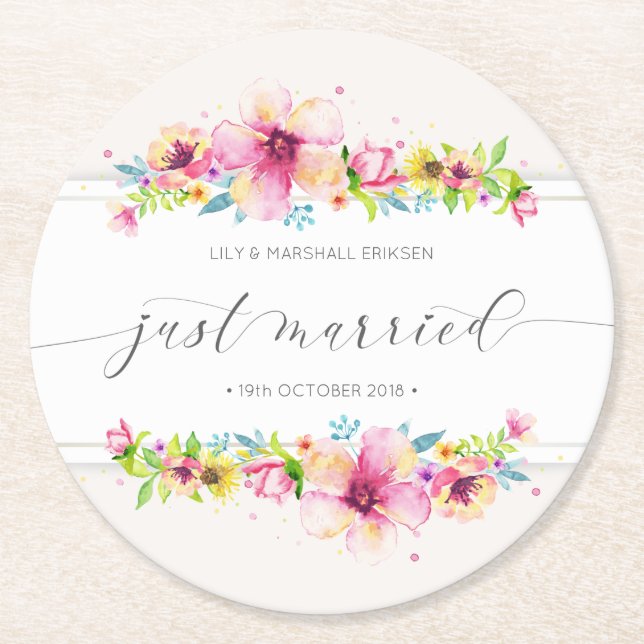 Schöne Just Married Wedding | Untersetzer Papier (Vorderseite)