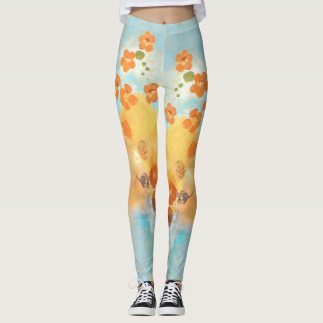 Schöne kalifornische Orange Poppies Fields Leggings (Vorderseite)