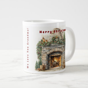 Schöne Kamin-Weihnachtskerzen-Stechpalmenkranz Jumbo-Tasse