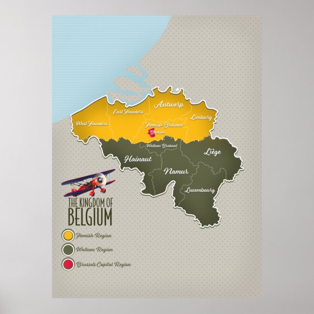 Schöne Karte des Königreichs Belgien Poster (Vorne)