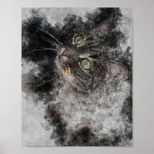 schöne Katze große grüne Augen Aquarellmalerei Poster