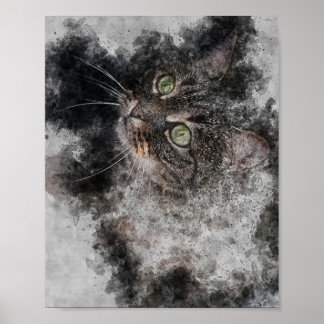 schöne Katze große grüne Augen Aquarellmalerei Poster