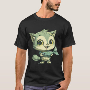 schöne Katze hält Fisch T-Shirt
