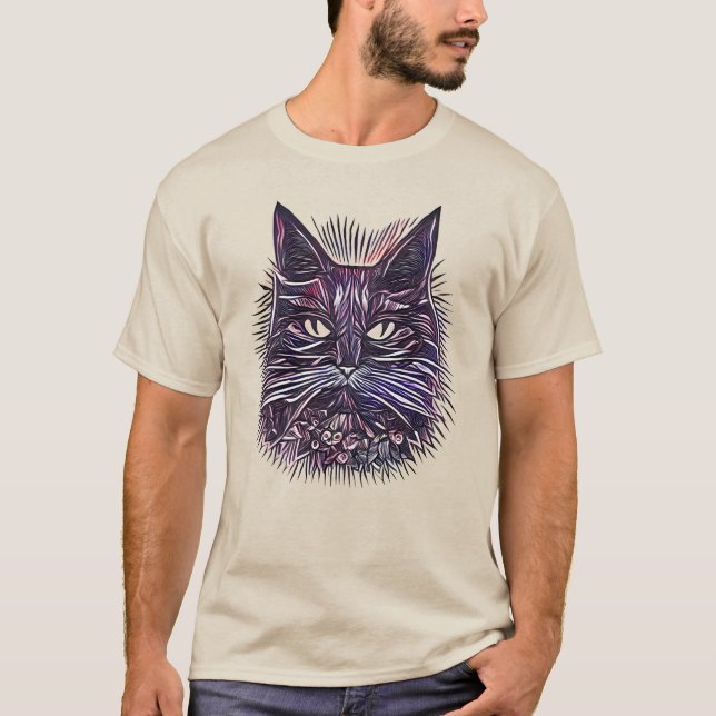 Schöne Katze Head Illustration T-Shirt (Vorderseite)