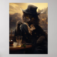 Schöne Katze im Anzug beim Trinken in Paris