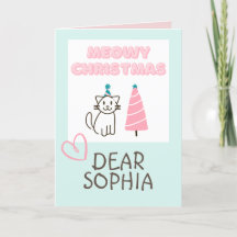 Schöne Katze in einem Hut und Tree Happy Christmas