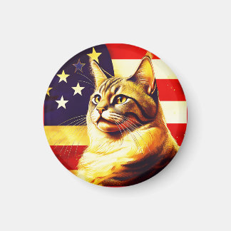 Schöne Katze mit amerikanischem Flaggenhintergrund Magnet