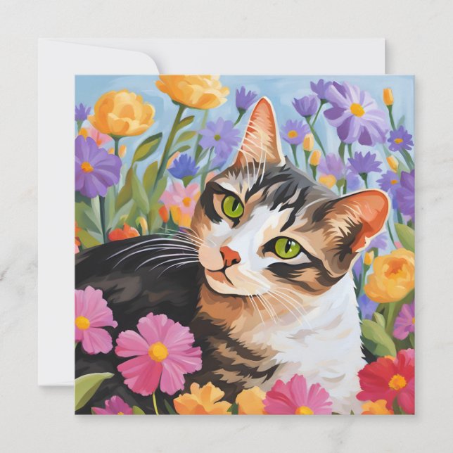 Schöne Katze mit Blume (Vorderseite)