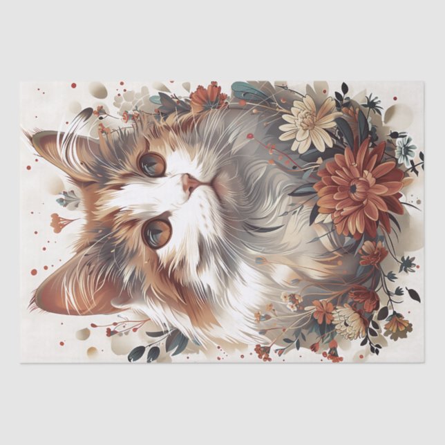 Schöne Katze mit Blume Seidenpapier (Vorderseite)
