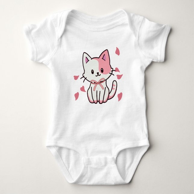 Schöne Katze mit Bow Baby Bodysuit Strampler (Vorderseite)