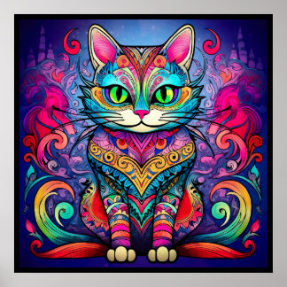 Schöne Katze mit Mandala Design Poster