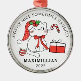 Schöne Katze mit Weihnachtsmannmütze Weihnachten Ornament Aus Metall