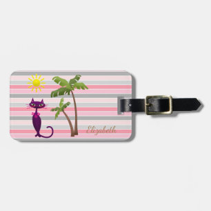 Schöne Katze, Sonne, Palmen am Streifen Gepäckanhänger