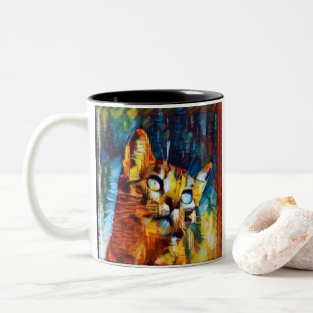 Schöne Katze Zweifarbige Tasse (Mit Donut)