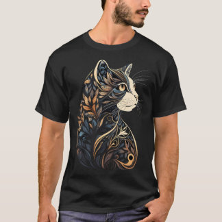 Schöne Katzen-Blumenmuster Blau und Beige Tan Bl T-Shirt