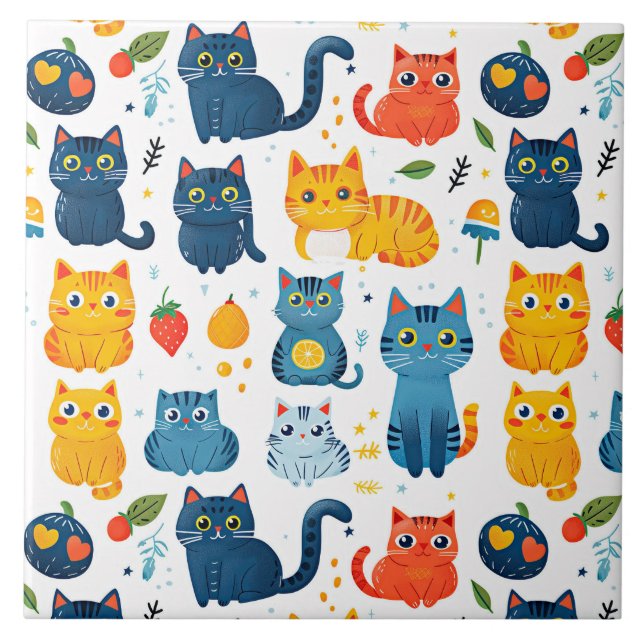 Schöne Kawaii Katzen, spielen mit weißem Spielzeug Fliese (Vorderseite)