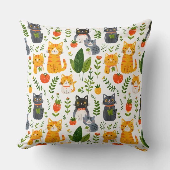 Schöne Kawaii Katzen, spielen mit weißem Spielzeug Kissen (Vorderseite)