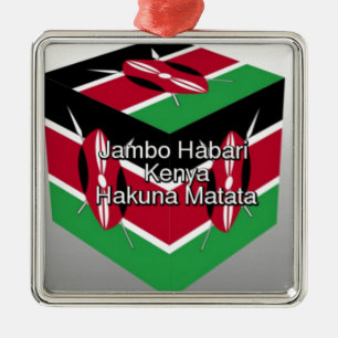 Schöne Kenyan Flag Cube mit Gruß Ornament Aus Metall