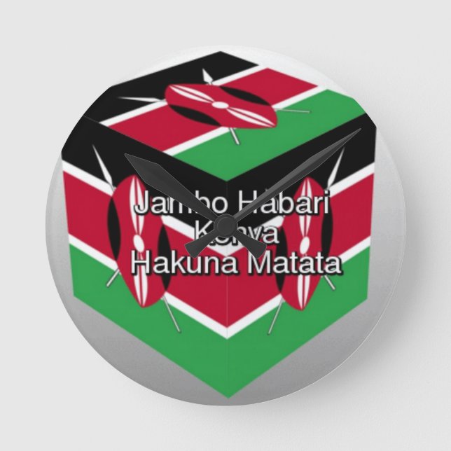 Schöne Kenyan Flag Cube mit Gruß Runde Wanduhr (Vorderseite)