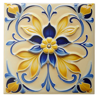 Schöne Keramik in Gelb und Blau. Fliese