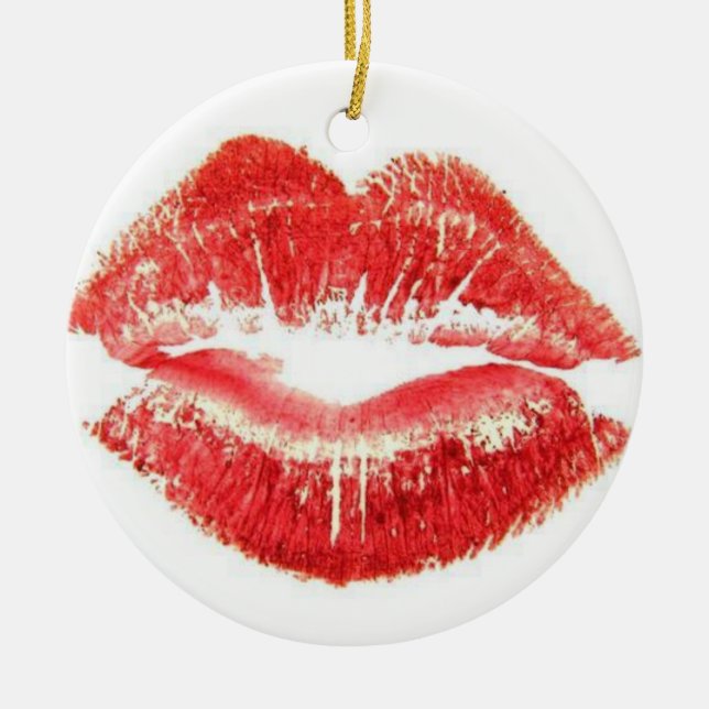 SCHÖNE KISS UND LEERE KRISTMAS AUF DER ANDEREN SEI KERAMIK ORNAMENT (Vorne)