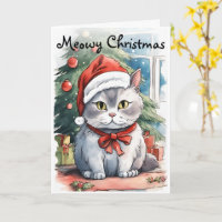 Schöne kitschige Wasserfarben Meowy Cristmas