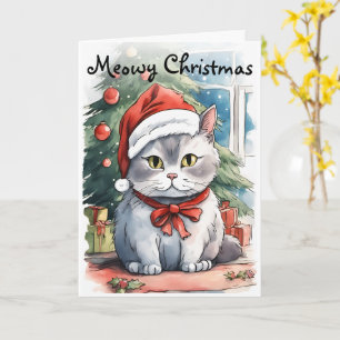 Schöne kitschige Wasserfarben Meowy Cristmas Karte
