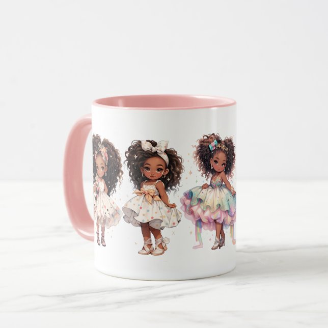 Schöne kleine Mädchen auf romantischer Tasse (Vorderseite Links)