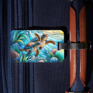 Schöne kleine Meeresschildkröten in farbenfroher S Gepäckanhänger