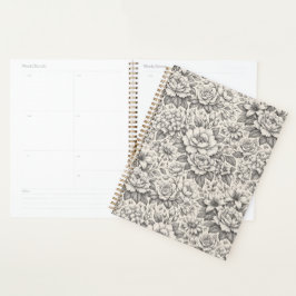 Schöne Kohle-Schwarz-Weiß-Ätzblumen Planer