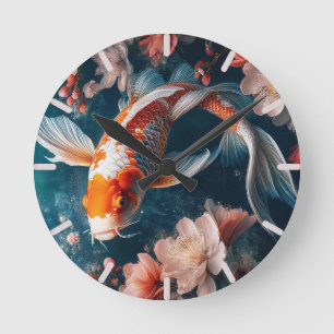 Schöne Koi-Fisch-Uhr Runde Wanduhr