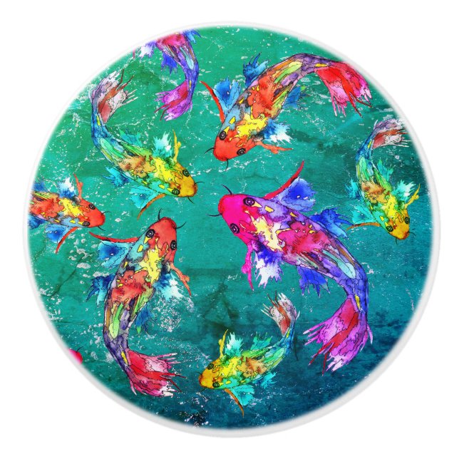 Schöne Koi Fish Pond Knobs and Puls Keramikknauf (Vorderseite)