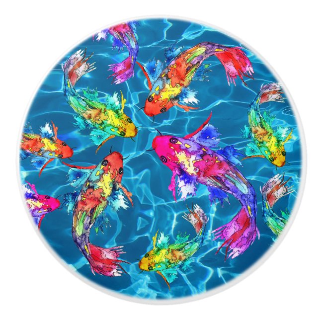 Schöne Koi Fish Pond Knobs and Puls Keramikknauf (Vorderseite)