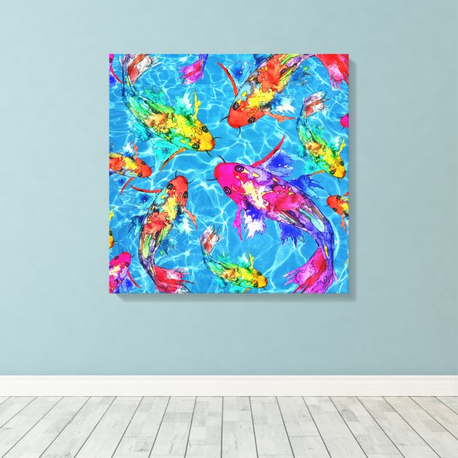 Schöne Koi Fish Pond Wrapped Canvas Leinwanddruck (Insitu (Holzboden))