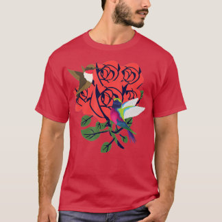 Schöne Kolibris mit rote Rosen Blume T-Shirt