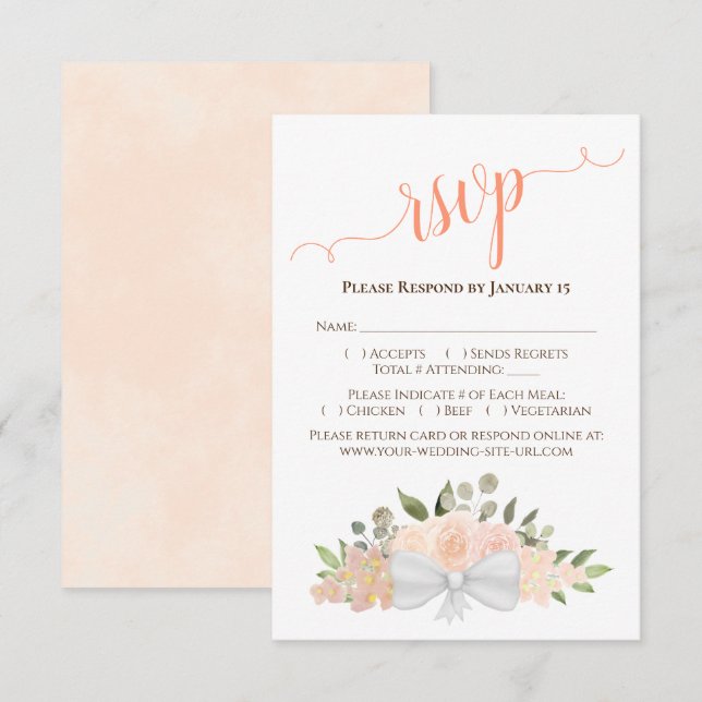 Schöne Korallenpfirsichfarben Rose Hochzeit RSVP Karte (Vorne/Hinten)