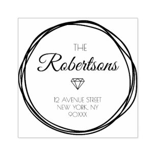 schöne Kranz- und Skriptadresse Gummistempel