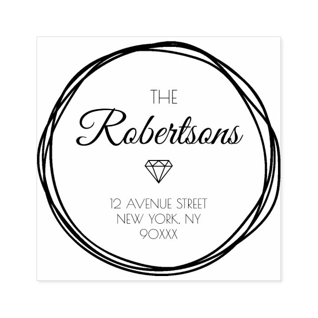 schöne Kranz- und Skriptadresse Gummistempel (Prägung)