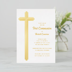 Schöne Kreuz-Erstkommunion Gold Folieneinladung