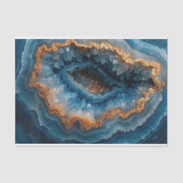 Schöne Kristallgeode in blauer Creme und gehen Seidenpapier (Vorderseite)